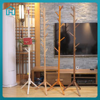 IH Multifunction Solid Wood Hanger Floor Standing Coat Rack Organizer Hanger Hook Stand for Coats Hats Scarves Clothes Handbags