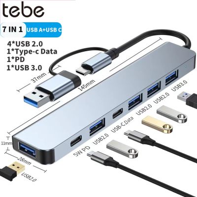 Tebe ฮับต่อพ่วง USB USB A + USB C เพื่อ USB 2.0/3.0 Splitter Sd/ ตัวอ่านบัตร TF หลายพอร์ต USB Type-C ศูนย์กลางสำหรับ Macbook iPad Feona