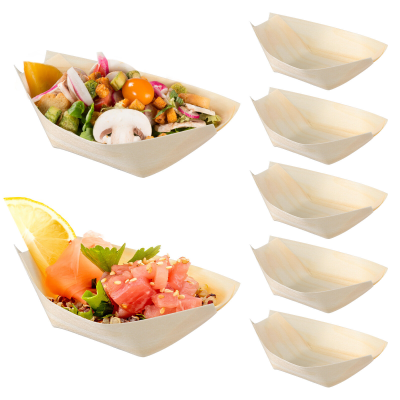 100ชิ้นคณะกรรมการอาหารภาชนะขนมแผ่นกระดาษจานซูชิถาดให้บริการอาหารทิ้งเรือช้อนส้อมไม้กิน
