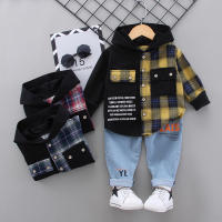 Baby Boy girl Clothing Sets Toddler Boys hooded sweatshirt Short Sleeve Pattern Shirt Jacket+ Denim Pants Kids Newborn Outfits