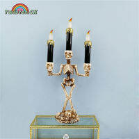 Twister.CK Halloween Skull Candles Holder With LED Flame Safe Flameless Candlestick Holder Candelabra For Halloween Party Decoration