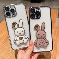 ใช้ได้ครับ 14ProMAX เคสศัพท์มือถือชุบด้วยฟิล์มเลนส์เคสนิ่มใส Apple 14 กระต่ายวงเล็บ