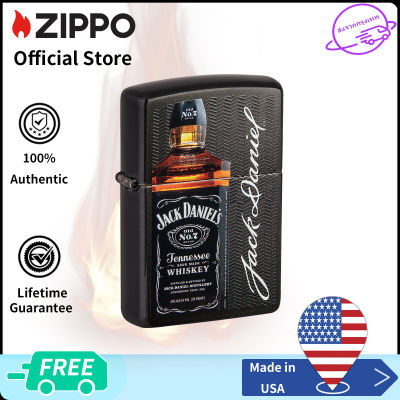 Zippo Jack Daniels® Logo and Bottle Gray Windproof Pocket Lighter | Zippo 49321( Lighter without Fuel Inside)โลโก้และขวดสีเทาของ Jack Daniel（ไฟแช็กไม่มีเชื้อเพลิงภายใน）