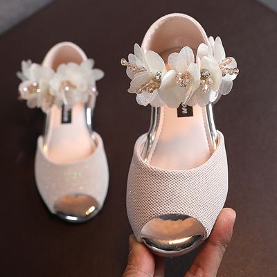 Girls Rhinestone Flower Shoes Low Heel Flower Wedding Party Dress Pump Shoes Princess Shoes For Kids Toddler