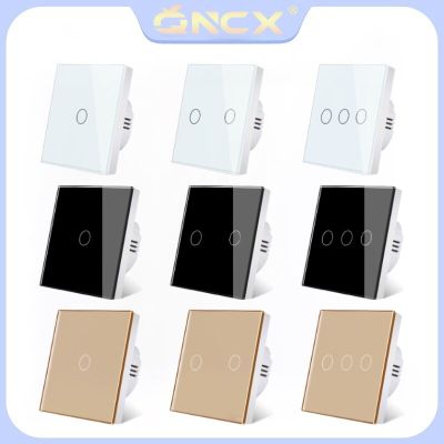 QNCX EU Touch Switch Sensor Switches AC100-240V LED Crystal Glass Panel Wall Lamp Light Switch 1/2/3 Gang Interruttore Wholesale