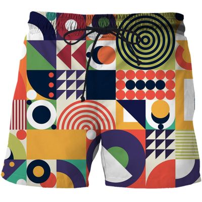 2023 New Fashion Geometry Beach Pants Color contrast Swimsuit Swimming Fitness Track Suit Funny 3D Printed Shorts Men clothing
