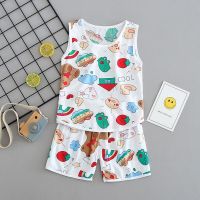 Uniqlo High quality new summer childrens home clothes boys and girls thin cotton silk vest kids summer sleeveless suit baby cotton silk pajamas original