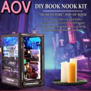 AOV DIY Book Nook Kit 3D Wooden Puzzle Bookshelf Insert Decor with LED