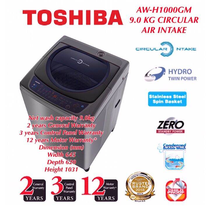 Toshiba Washing Machine AWH1000GM (SB) 9kg Wash Circular Air Intake
