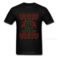 Its Cold Outside T Shirt Men Top T-Shirt Christmas Tshirt Deer Print Gift Tees Company Custom Cotton Clothing Funny 【Size S-4XL-5XL-6XL】