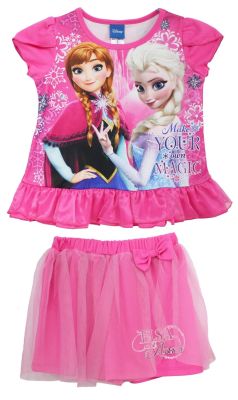 เฺสื้อผ้าเด็กลายการ์ตูนลิขสิทธิ์แท้ เด็กผู้หญิง ชุดแขนสั้น/กุด โฟเซน ชุดเจ้าหญิง ชุดเสื้อกระโปรงกางเกง Frozen Disney ผ้ามัน DFZ218-81 BestShirt