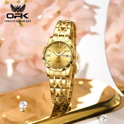 OPK นาฬิกาผู้หญิง กันน้ํา สายสแตนเลส ส่องสว่าง นาฬิกาควอทซ์ พร้อมกล่อง 8151