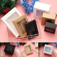 【COD&amp;Ready Stock】 10Pcs DIY Vintage Color Kraft Paper Gift Box Cake Package with Clear PVC  Candy Wrapping Bag  Favors Package Box