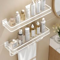 ■ White Toilet Floating Shelf Acrylic Bathroom Storage Rack Toilet Towel Rack Wall Hanger Non-perforated with Towel Bar