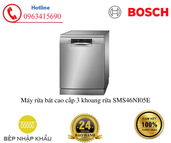 Máy rửa bát cao cấp 3 khoang rửa sms46ni05e nhập khẩu đức, máy rửa chén - ảnh sản phẩm 1