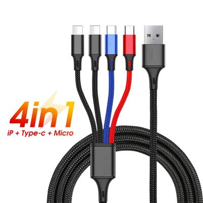 สายชาร์จ 4 in 1 Multiple Charger Cable for iPhone 14 pro max 13 12 11, for USB-C Type C ports, for Micro USB ,