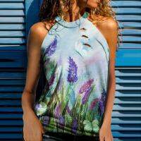 【HOT】♣卐❐ Women s Halter O Neck Flowy Printing Sleeveless Top Топик