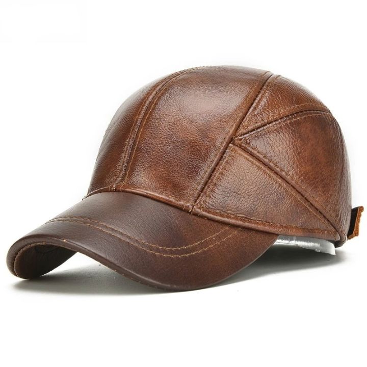 top-new-casual-leather-outdoor-baseball-cap-men-cowhide-leather-earlap-caps-male-fall-winter-cow-leather-hats