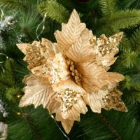 【CW】 20/25cm Large Christmas Artificial Flowers Decoration Sequins Poinsettia Fake Flower for Home New Year Xmas Tree Ornament 1/2pcs