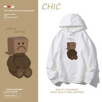 CHIC เสื้อฮู้ดแขนยาวลายการ์ตูนหมีตลกบาง ๆ สไตล์สบาย ๆ T0506