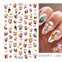 【LuckShops】BEAUTYBIGBANG Nails Art Stickers Decals Colorful Abstract Face Sketch 3D Sliders Design Nails Accessories Decor