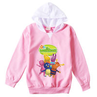 [ในสต็อก] Backyardigans เสื้อผ้าเด็กฤดูใบไม้ร่วงแขนยาวการ์ตูนผ้าฝ้ายผสมเสื้อสวมหัวสาวด้านบนชุดลำลองอะนิเมะ H Oodies ชายหญิง