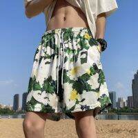 ™❅ Hawaiian Beach Shorts Mens Japanese Lazy Style Ins High Street Trendy Brand Niche Loose Ice Silk Sports Five-Point Pants