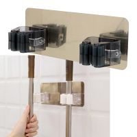 【YF】 Wall Mounted Mop Bar Organizer Holder Dual Rack Hooks Brush Broom Hanger Storage Kitchen Tool for Home Self Adhesive