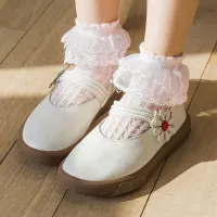 【Ready】? Lace lace girls socks summer thin white dance girl mesh breathable princess cotton childrens socks spring and autumn