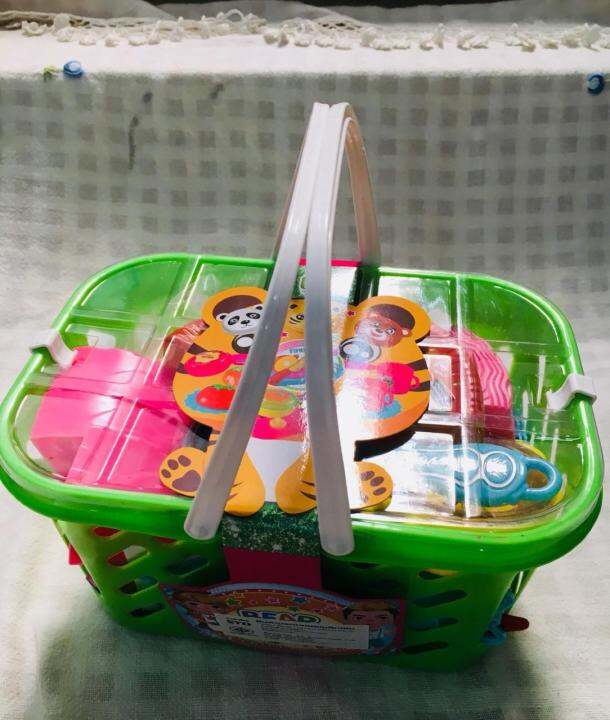 ของเล่นชุดตะกร้าครัว-พร้อมเค้ก-baby-toys-kitchen-basket-set-ตะกร้าสีเขียว