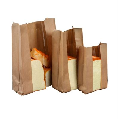 100Pcs Oil-Proof Food Paper Bag Window Transparent Bread Toast Baking Packing Brown Color