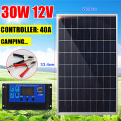 Bộ sạc năng lượng mặt trời đơn tinh thể 30W 12V + Bộ điều khiển sạc năng lượng mặt trời 40A + kẹp cho xe RV Caravan Car Boat Home cắm trại chiếu sáng ngoài trời Motorhome