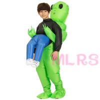 MS Green Alien Carrying Human Costume Inflatable Funny Blow Up Suit Cosplay for Party &amp;SZ