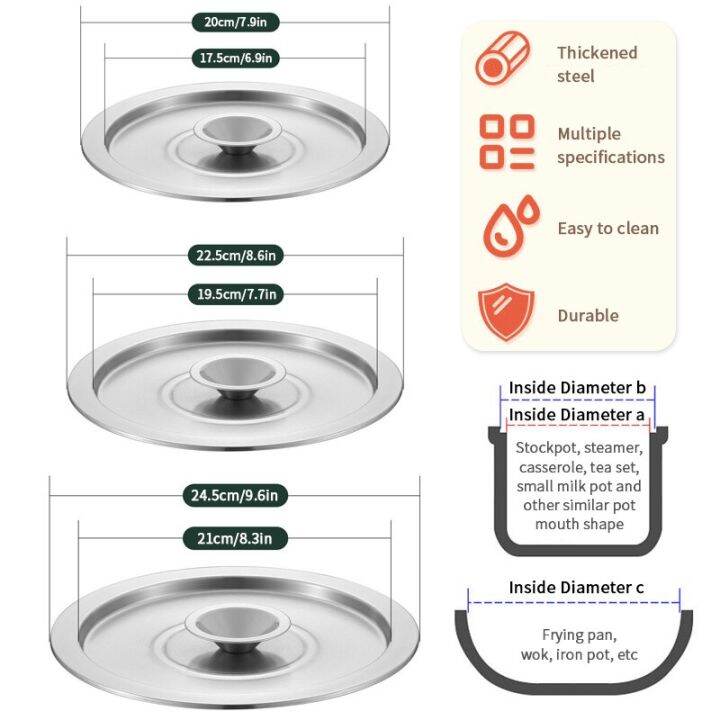 20-22-24เครื่องครัว-cm-ฝาปิดฝาหม้อทำอาหารฝาสเตนเลสสตีลฝาครอบกระทะแบนฝาครอบกระทะฝากระทะทอดสำหรับอ่างชาม