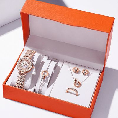 【Hot seller】 Factory direct sales of foreign trade explosive style ladies watch gift box with diamonds full luxury atmospheric all-match quartz set