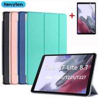 Casing Tablet แม่เหล็กสำหรับซัมซุงกาแล็กซีแท็บ A7 Lite 8.7 2021 SM-T220 SM-T225สามตอนขาตั้งเคสแบบพับปิดได้กระจกเทมเปอร์