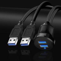 สายติดตั้ง USB พอร์ตคู่3.0แผงหน้าปัดรถแบบอะลูมินัมอัลลอยมีอินดิเคเตอร์ LED สายข้อมูลสำหรับรถจักรยานยนต์รถบรรทุกเรือ