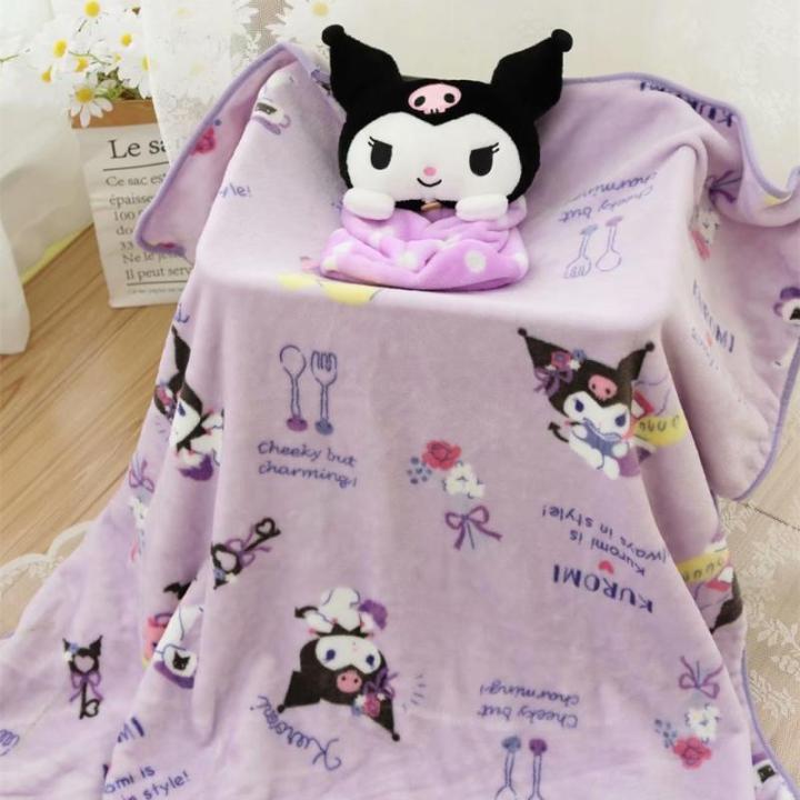 kawaii-sanriod-plush-kuromi-melody-cinnamoroll-blanket-birthday-gifts-bedspread-bed-baby-sleeping-bag-warm-soft-lazy-play-pillow