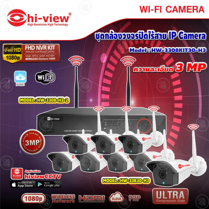 hi-view-ชุดกล้องวงจรปิด-ip-camera-wifi-hd-3-mp-รุ่น-hw-3308kit30-h3-8ตัว