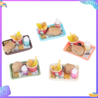 ? JCTTTY ? 1:12 dollhouse Miniature ถังไก่ทอด hamburger Sundae ชุดของเล่นครัว