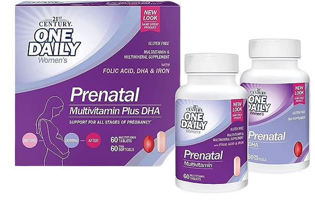 วิตามินเตรียมตั้งครรภ์-prenatal-multivitamin-60-tablets-plus-dha-200-mg-60-softgels-2-bottles-21st-century-คนท้อง-ให้นมบุตร