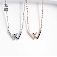 [COD] Street stall source of diamond-studded W letter pendant womens wild collarbone chain zircon micro-inlaid silver-plated double V necklace