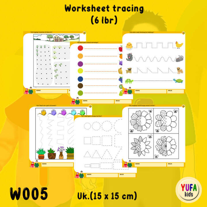 W005 Worksheet paud/TK - Worksheet tracing dan menebali - Worksheet ...