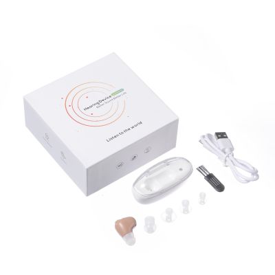 ZZOOI Hearing Sound Amplifier USB Recharge Sound Amplifier Hearing Aids 32 Hours Battery Life Adapter 5 Silicone Tips &amp; Cleaning Brush