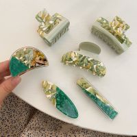 Korean retro green temperament grab clip French fresh olive green stitching hairpin ins new shark clip hair accessories