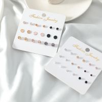 9 pair/set Pearl Crystal Rhinestone Stud Earrings Sets For Women Girls Round Small Earring Jewelry Gift Ear Stud Accessories