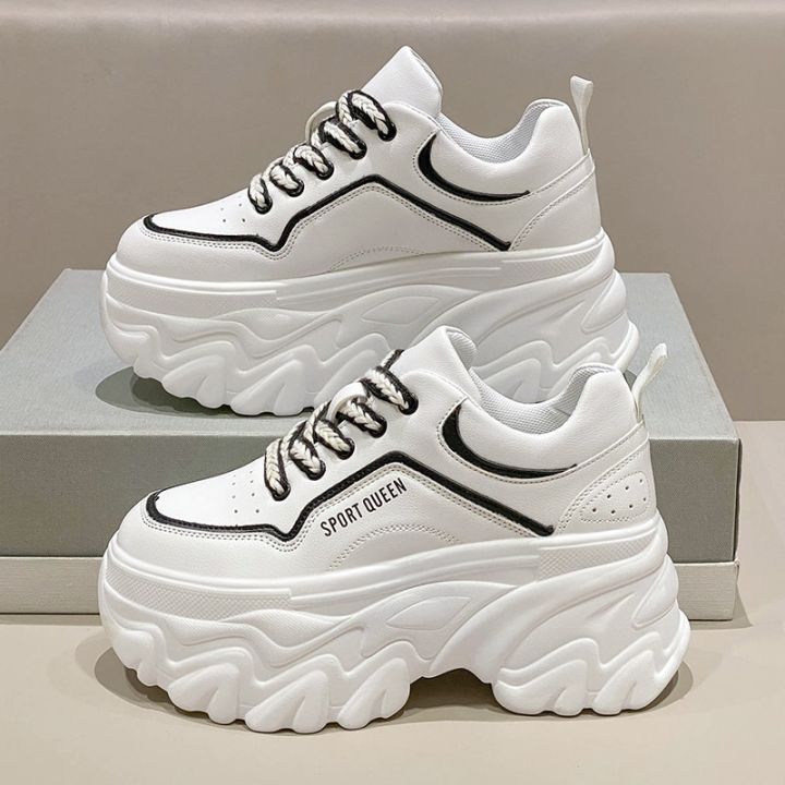 New Spring Women Leather Sneakers High Platform Sport White Shoes