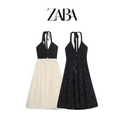 2023 ZaraRua Cos เสื้อผ้าผู้หญิงสำหรับฤดูร้อนใหม่สีดำปักลายฉลุเย็บชุดเดรสแบบถัก800 4331133