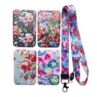 hot！【DT】▪✔✟  Floral Card Holder Keychains Womens Lanyard ID Badge Holders Credit Neck