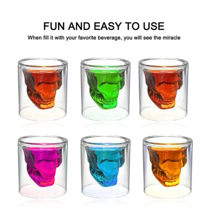 Crystal Skull Shot Glasses Double Wall Glass Cup,funny Crystal Drinking Cup,whiskey  Glasses,cool Beer Cup For Wine Cocktail Vodka,set Of 4 (25ml*4)